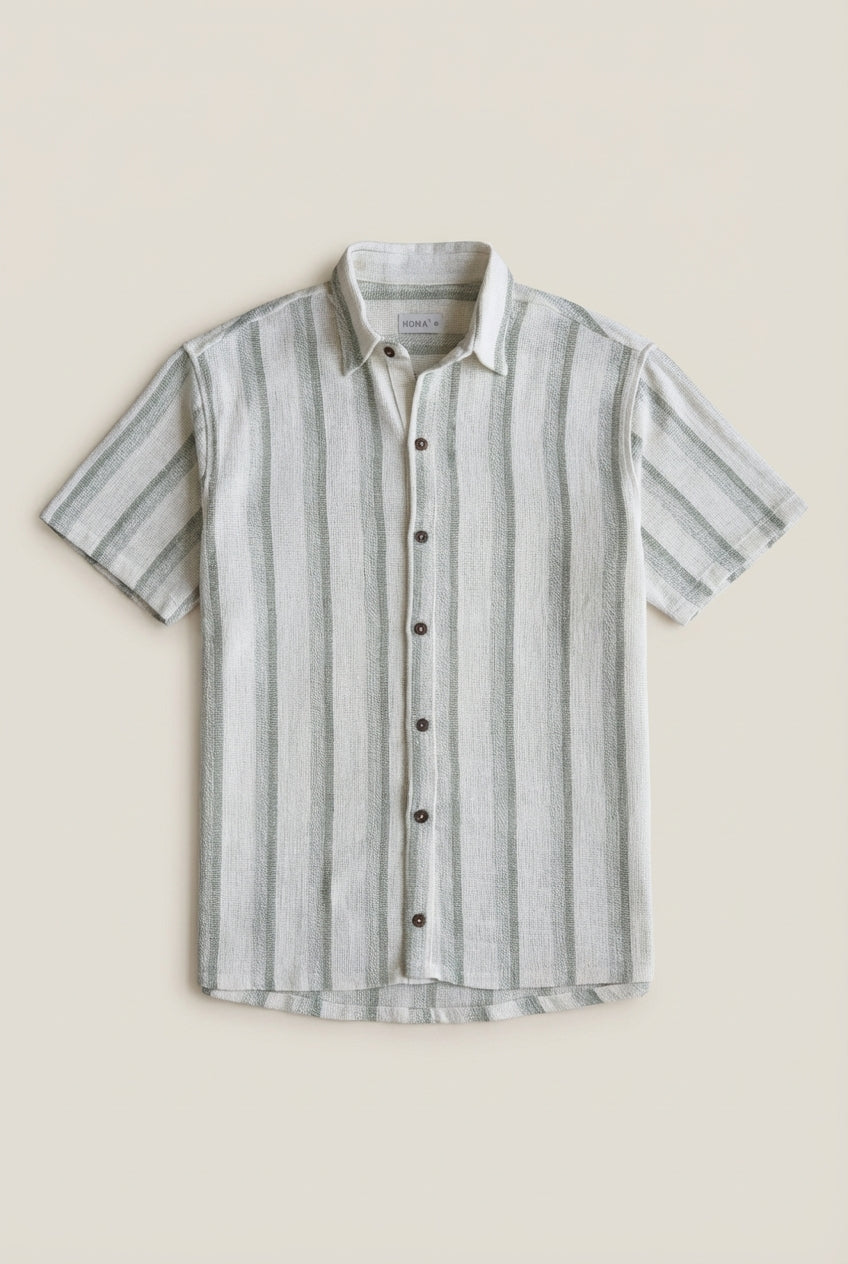 Camisa tejido textura de Lino - Gris verde