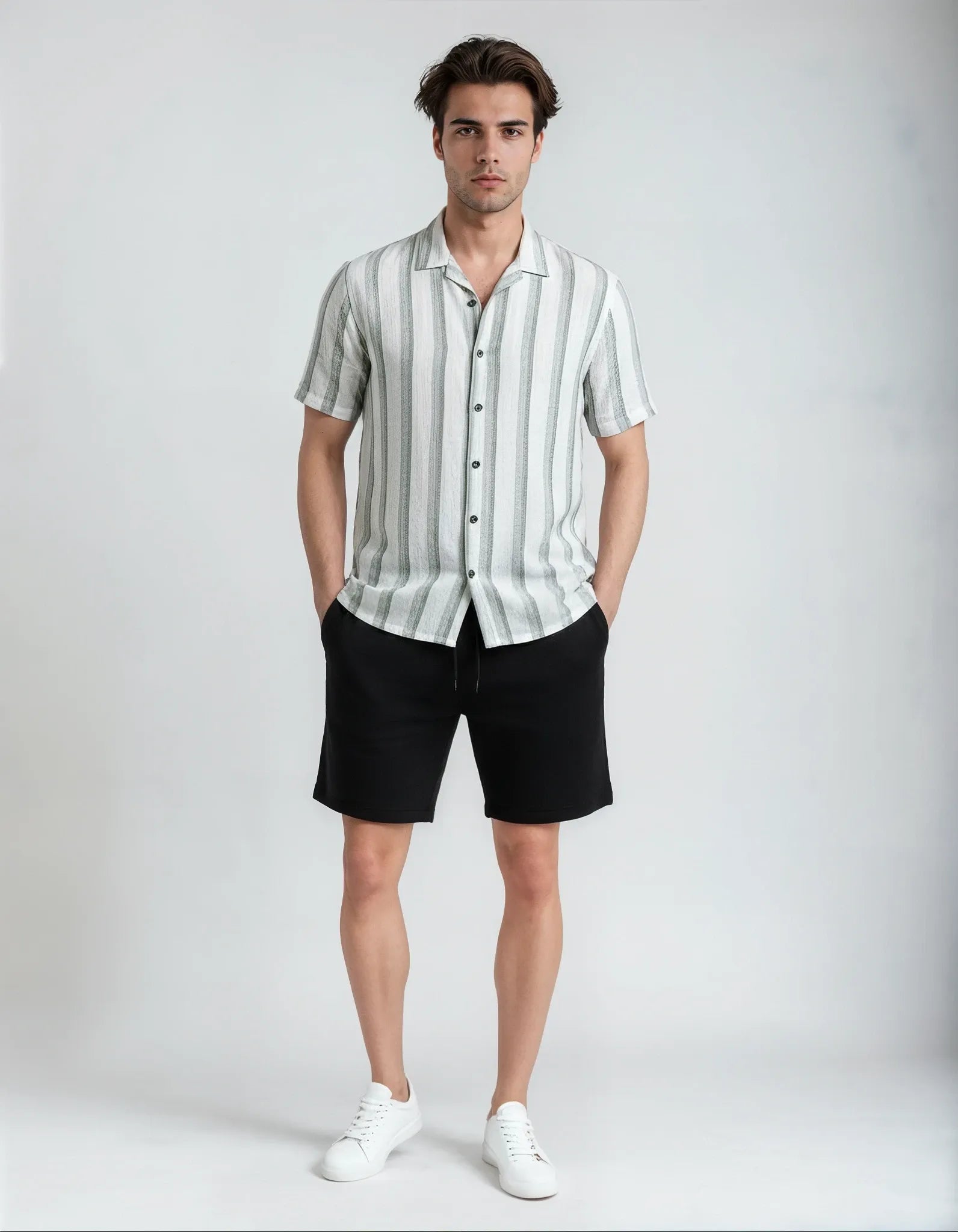 Camisa tejido textura de Lino - Gris verde