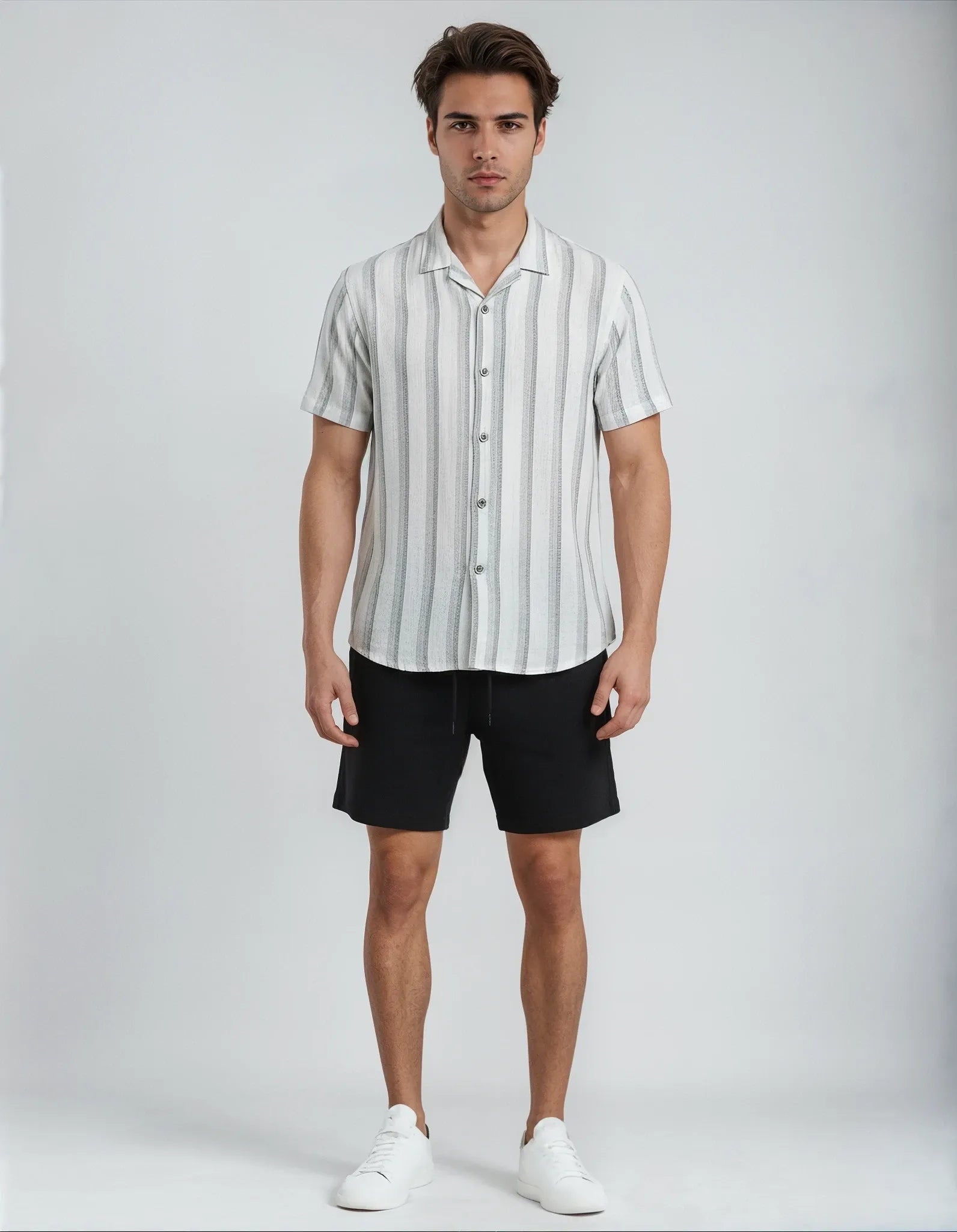 Camisa tejido textura de Lino - Gris verde