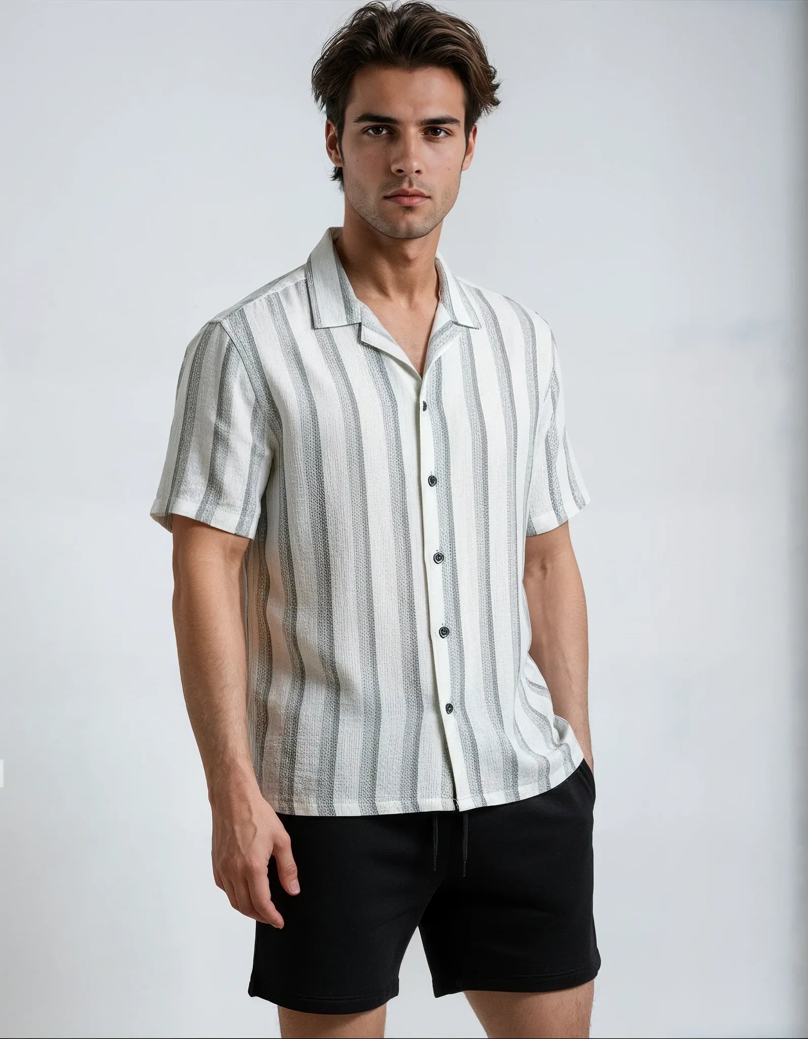 Camisa tejido textura de Lino - Gris verde