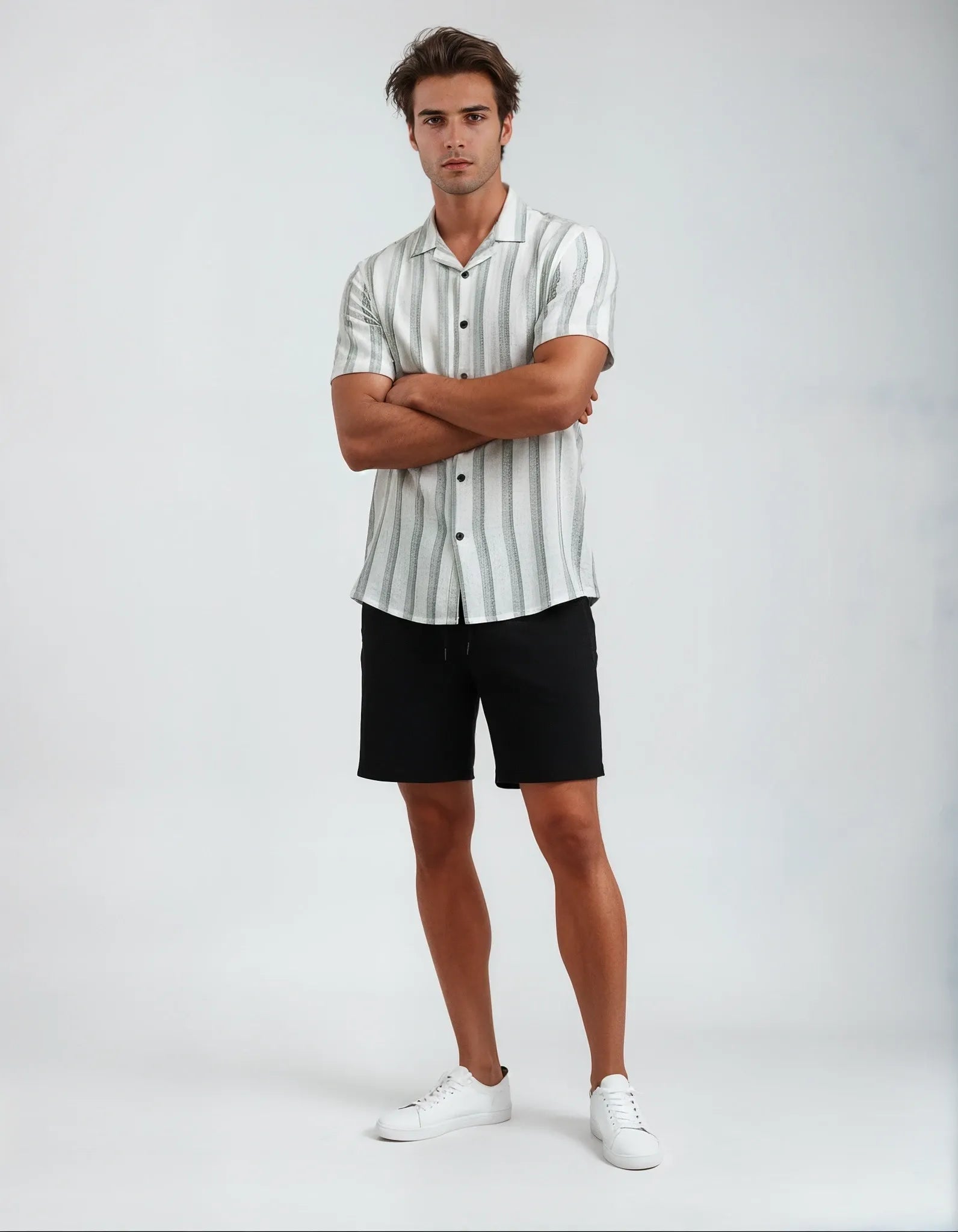 Camisa tejido textura de Lino - Gris verde